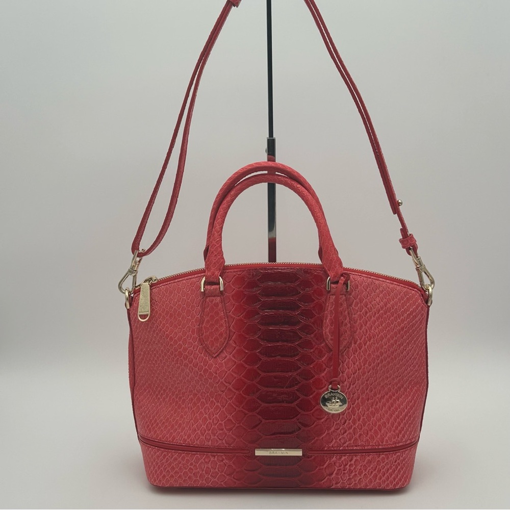Brahmin Red and Pink Alligator Embossed Satchel Bag